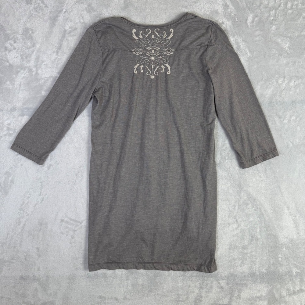 JW Los Angeles Tunic Top Women Medium Gray Embroidered V-Neck 3/4 Sleeve Boho - Picture 2 of 15